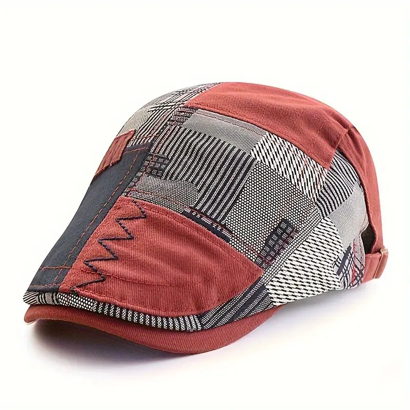 Czapka męska w stylu retro z patchworkowym wzorem