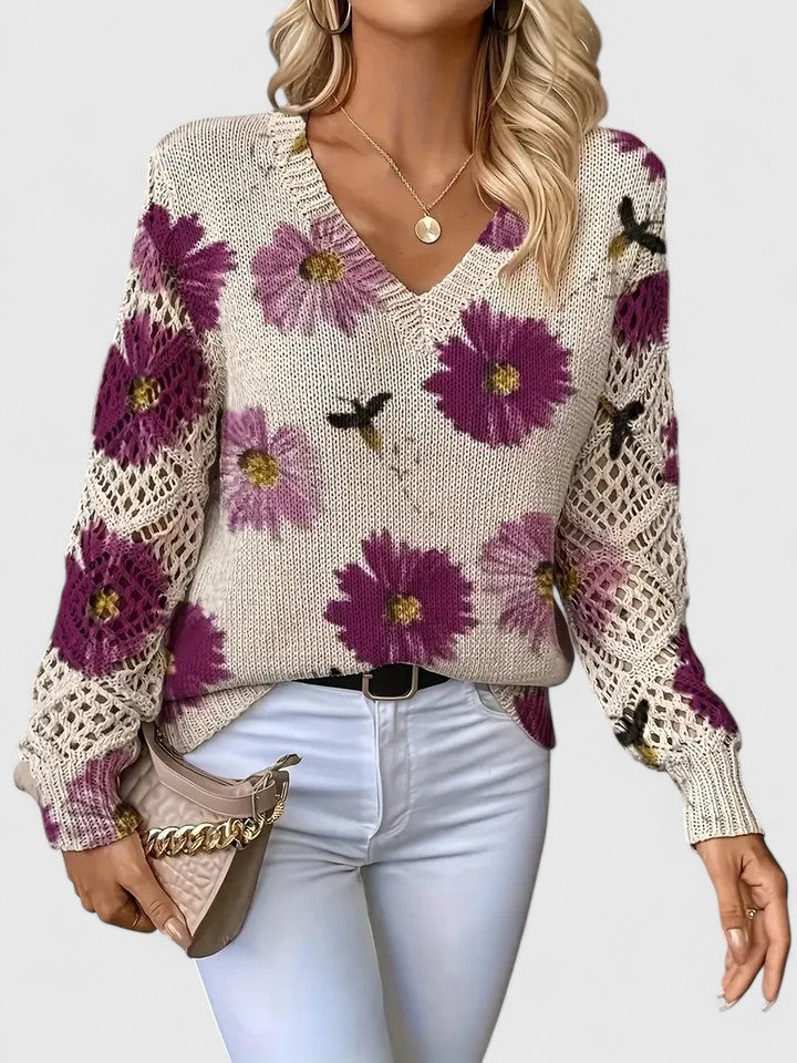 sweter we wzór kwiatowy