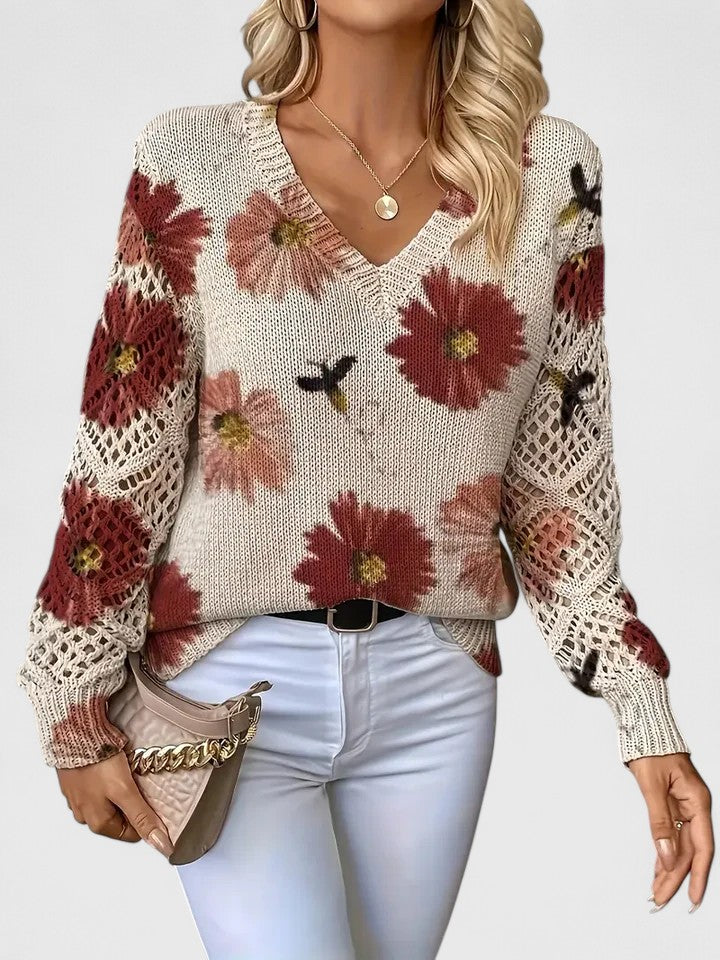 sweter we wzór kwiatowy