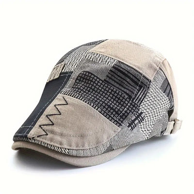 Czapka męska w stylu retro z patchworkowym wzorem