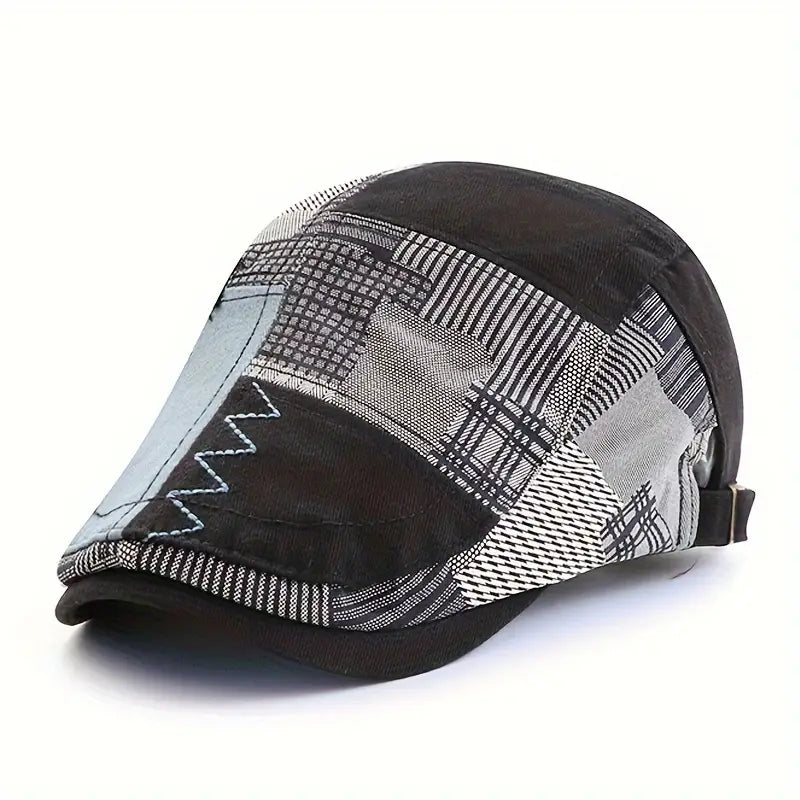Czapka męska w stylu retro z patchworkowym wzorem