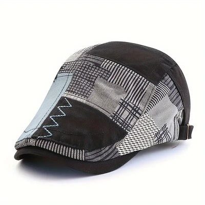 Czapka męska w stylu retro z patchworkowym wzorem