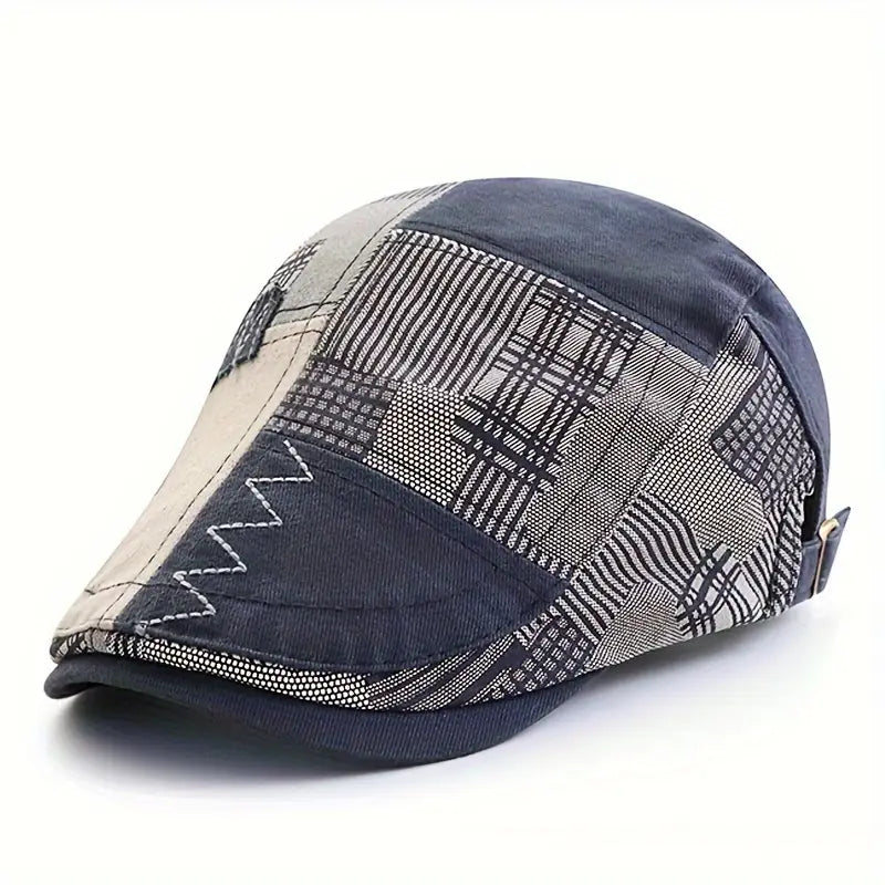 Czapka męska w stylu retro z patchworkowym wzorem