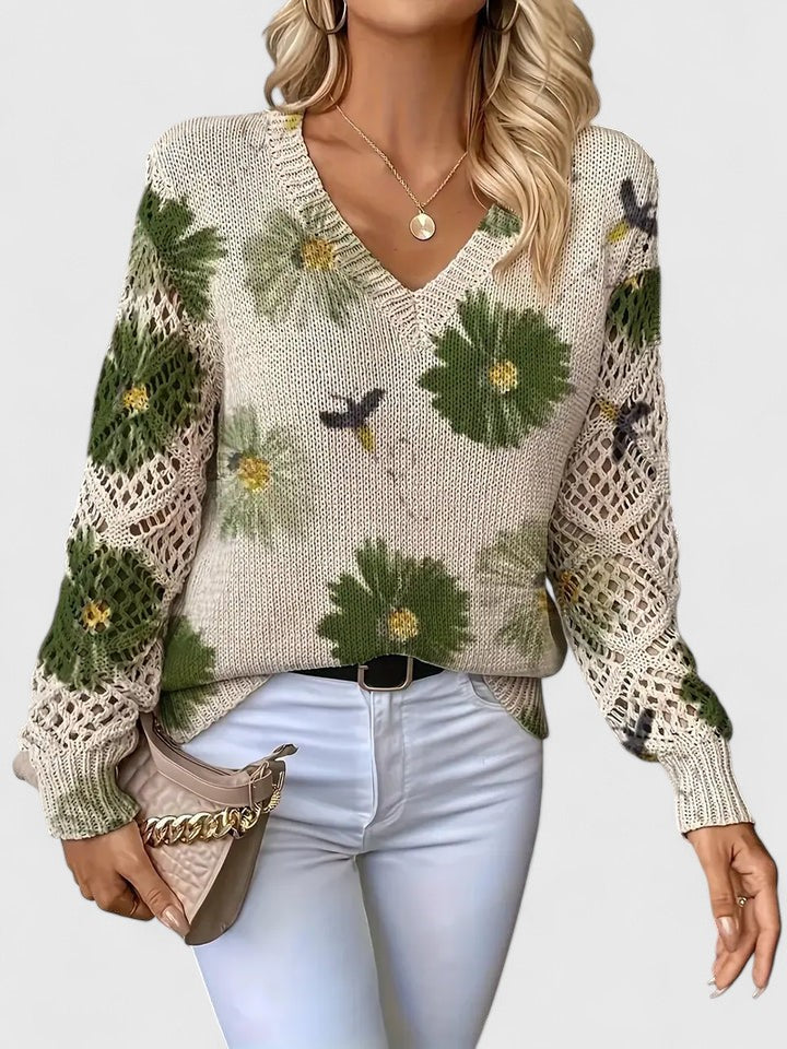 sweter we wzór kwiatowy
