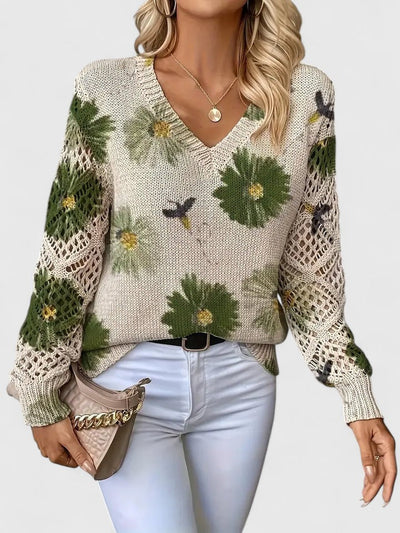 sweter we wzór kwiatowy