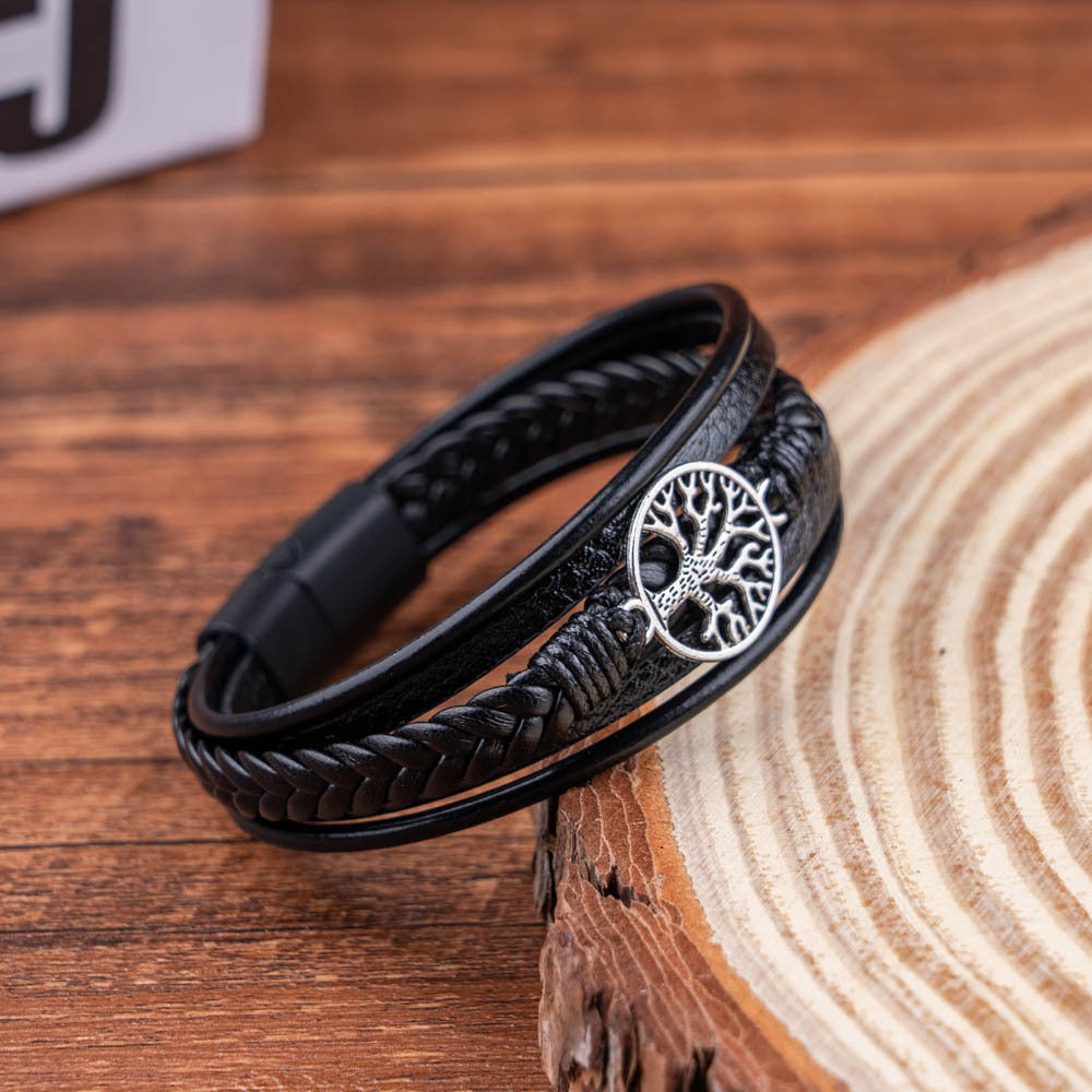 Yggdrasil – Pleciona Skórzana Bransoleta