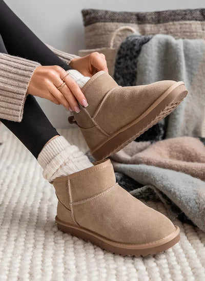 Krótkie Zamszowe Buty Zimowe z Ciepłą Wyściółką