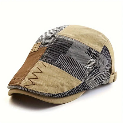 Czapka męska w stylu retro z patchworkowym wzorem