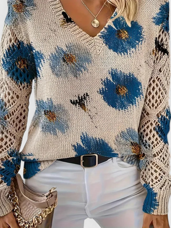 sweter we wzór kwiatowy